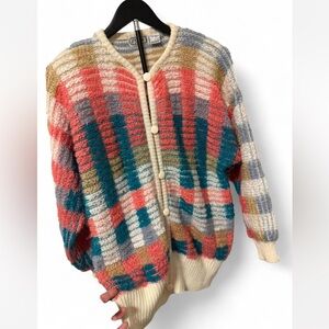 Othr Multicolor Plaid Knit Cardigan with Cream Trim